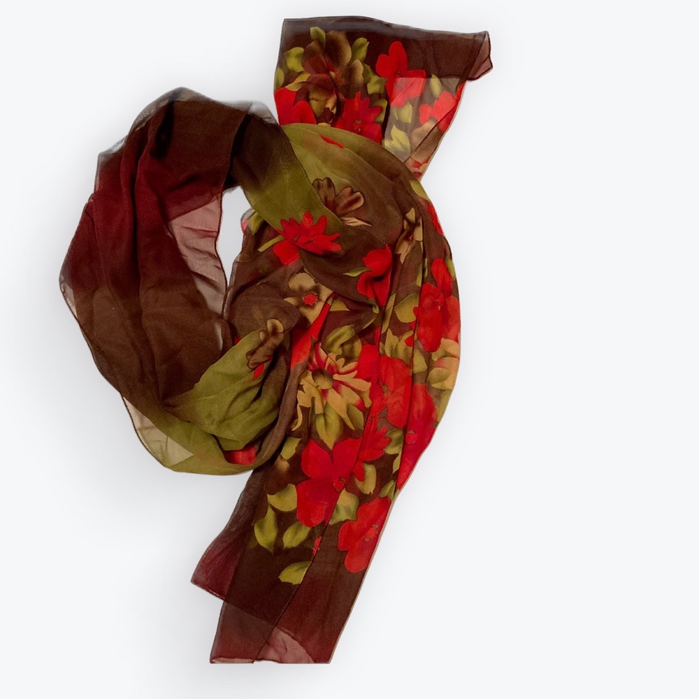 Vintage 1980s Sheer Floral Scarf